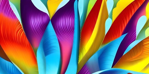 3d wallpaper flowers, 3d rendering, abstract wide panoramic floral background. Floral wallpaper with colorful paper flowers.