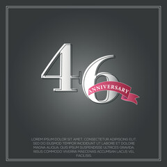 46 Years Anniversary celebration logotype colored with shiny gray, using ribbon and isolated on black background
