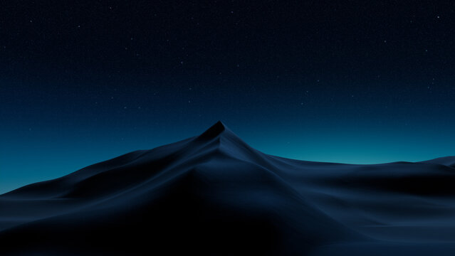 Desert Landscape with Sand Dunes and Blue Gradient Starry Sky. Beautiful Contemporary Wallpaper.