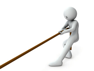 ロープを手繰り寄せる人物