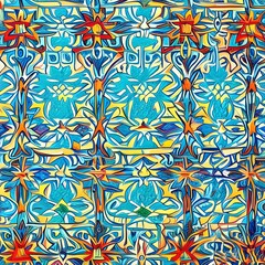 Islamic Mosaic Design. Abstract Background. colorful ornamental arabic tiles, patterns through white mosque window. Greeting card, invitation for Muslim holiday Ramadan Kareem. illustration background