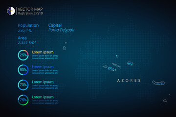 Azores map infographics vector template with abstract geometric mesh polygonal light concept on blue background. Template for diagram, graph, presentation and chart