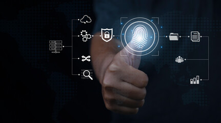 Fingerprint scanner futuristic digital processing of biometric identification.