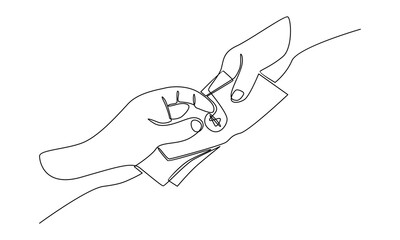 continuous line of payment with money, buying or purchase