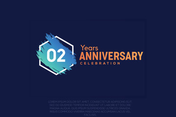  02 years anniversary celebration design with blue brush and orange colour  vector design.
