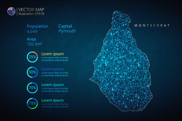 Montserrat map infographics vector template with abstract geometric mesh polygonal light concept on blue background. Template for diagram, graph, presentation and chart