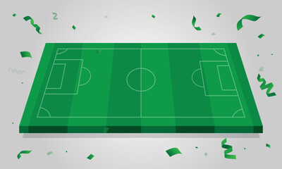 Football field with flying confetti