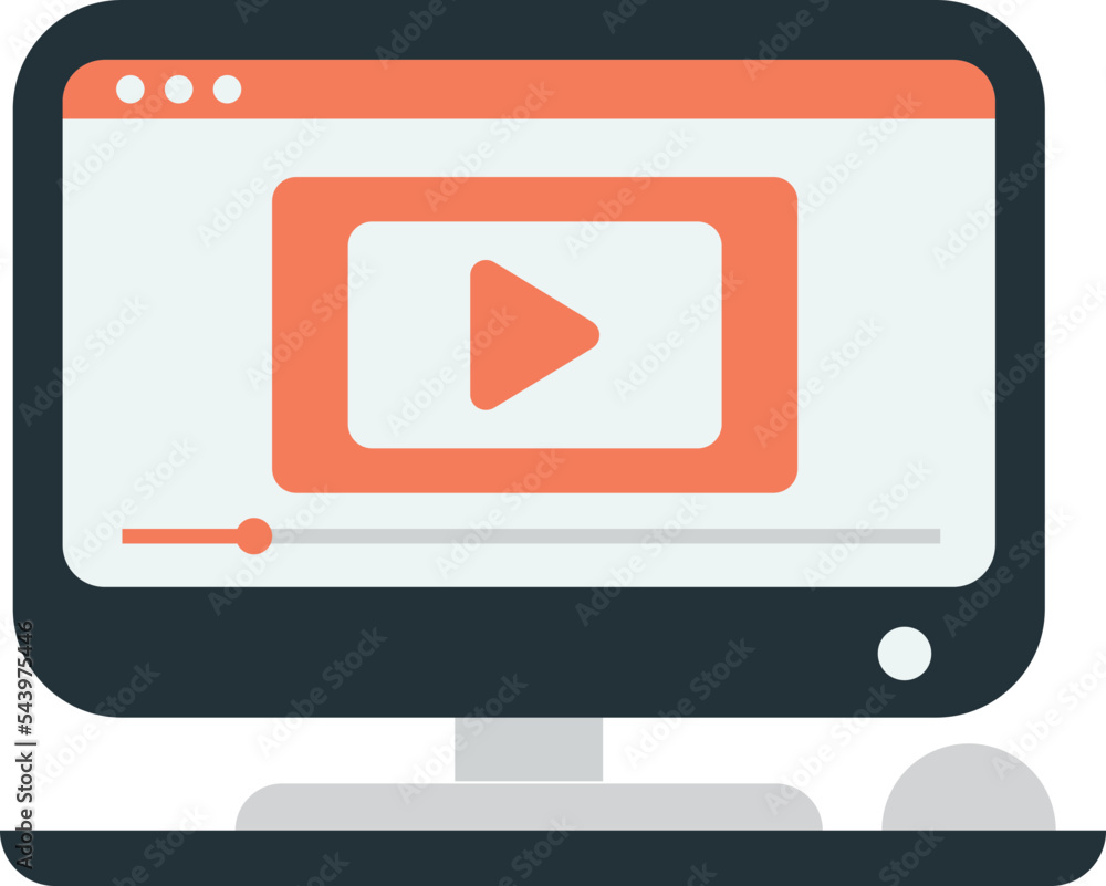 Poster desktop computer and play button illustration in minimal style