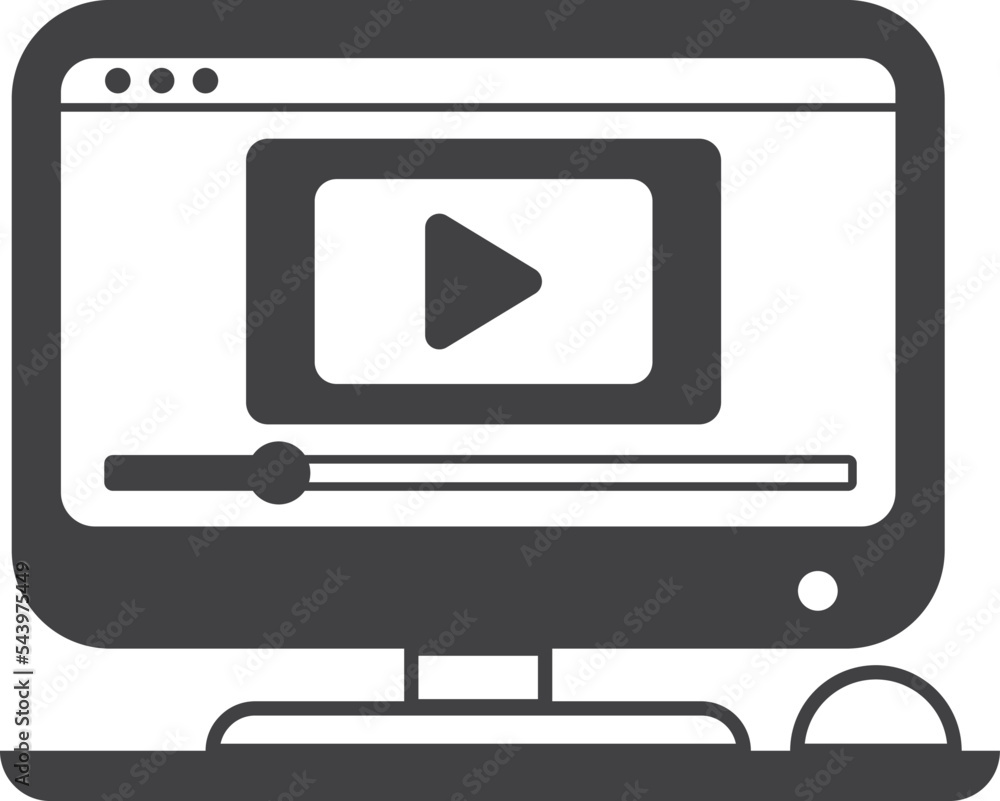 Poster desktop computer and play button illustration in minimal style
