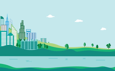 Modern city with towering buildings asset vector illustration