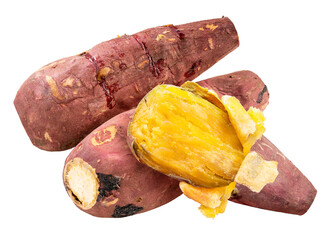 Baked sweet potato isolated on white background, Roasted Sweet Potato on white background PNG File.