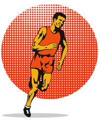 Illustration of marathon triathlete runner running done in retro style.