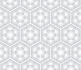 Flower geometric pattern. Seamless vector background. White and gray ornament. Ornament for fabric, wallpaper, packaging. Decorative print.