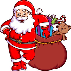 The santa claus is preparing the a sack of christmas gift for the christmas night