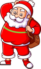 The old santa claus with the big bag is going to traveling