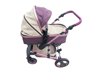 Baby stroller isolated on a white background. Modern baby stroller with bassinet. Baby carriage or...