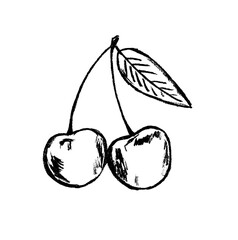 Black outline of cherry berries on a white background