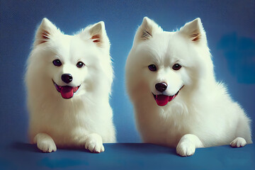 Simple and cute Japanese Spitz dog illustrations - obrazy, fototapety, plakaty