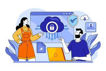 Cloud data protection Illustration concept on white background