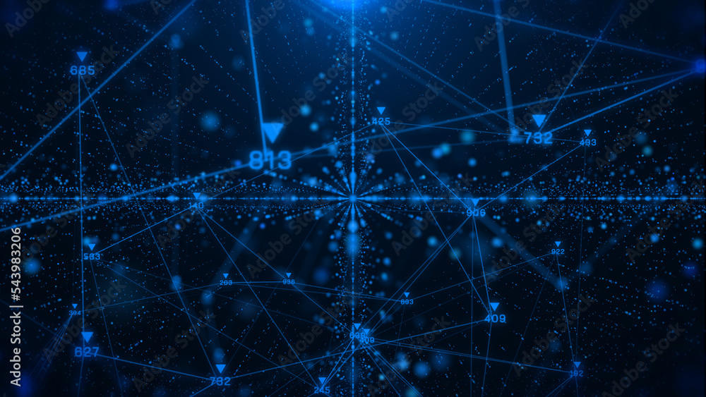 Fototapete Abstract digital information futuristic visualization analytics background. Technology data number display system monitoring. Stream line network illustration.