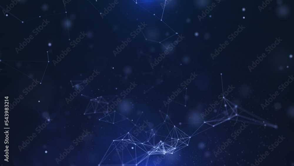 Poster Abstract digital low poly connection dynamic flowing. Dots and lines data network connection structure illustration background.