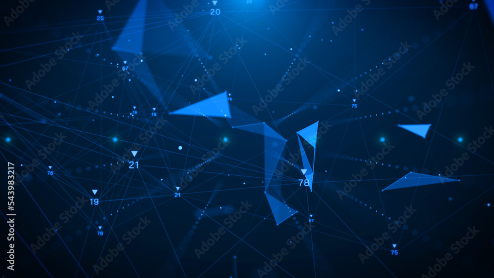 Aufkleber Light Blue Abstract Technology Digital Polygon Plexus Communication Network Concept. Data Connection Structure Transfer Illustration Background.