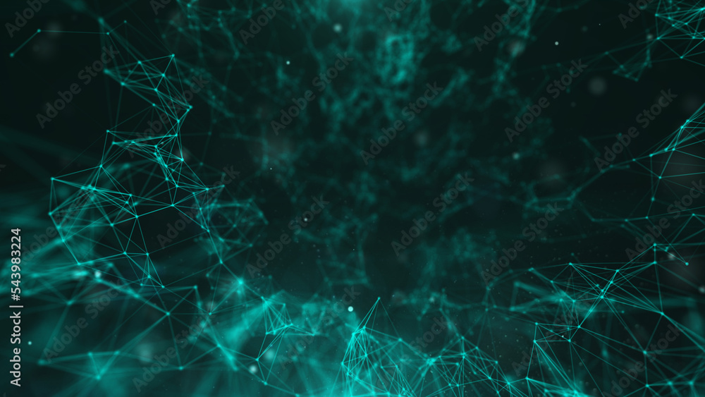 Leinwandbilder Technology futuristic of low poly triangle moving. Network digital dots and lines connecting illustration background.
