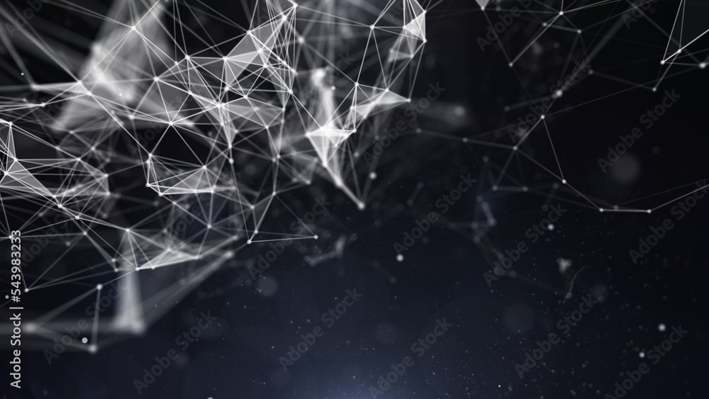 Poster White network low poly mesh line structure dynamic wave illustration background.