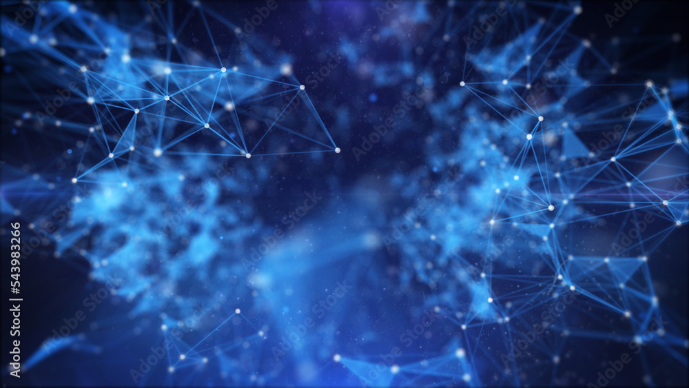 Poster Blue low poly, digital plexus mesh futuristic technology structure for infographic work illustration background.