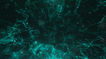 Technology futuristic of low poly triangle moving. Network digital dots and lines connecting illustration background.