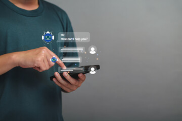 AI Chatbot intelligent digital customer service application concept, computer mobile application...