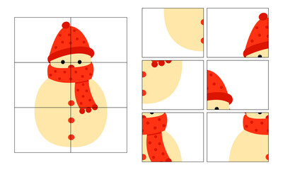 Development of children. Cut out, assemble a snowman from cubes. Puzzle, test, IQ, developing, for schoolchildren, preschoolers. Logic exercises. Christmas games for printing. Preparation for school.