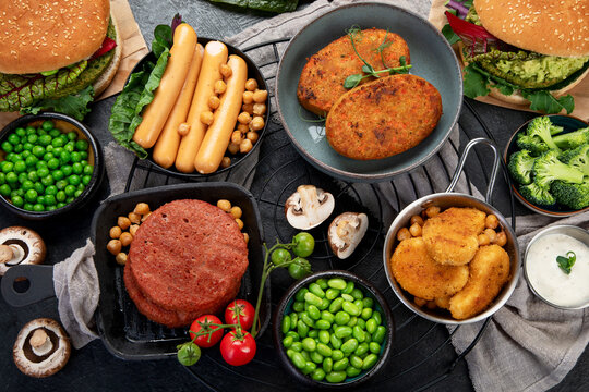Variety of plant based meat, food.