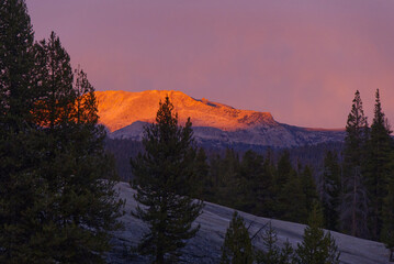 Yosemite - Peak illuminated at twilight