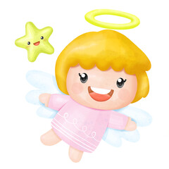 Kids Angel Watercoler Clipart