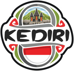 Kediri Indonesia Flag Travel Souvenir Sticker Skyline Landmark Logo Badge Stamp Seal Emblem Coat of Arms Vector Illustration SVG EPS