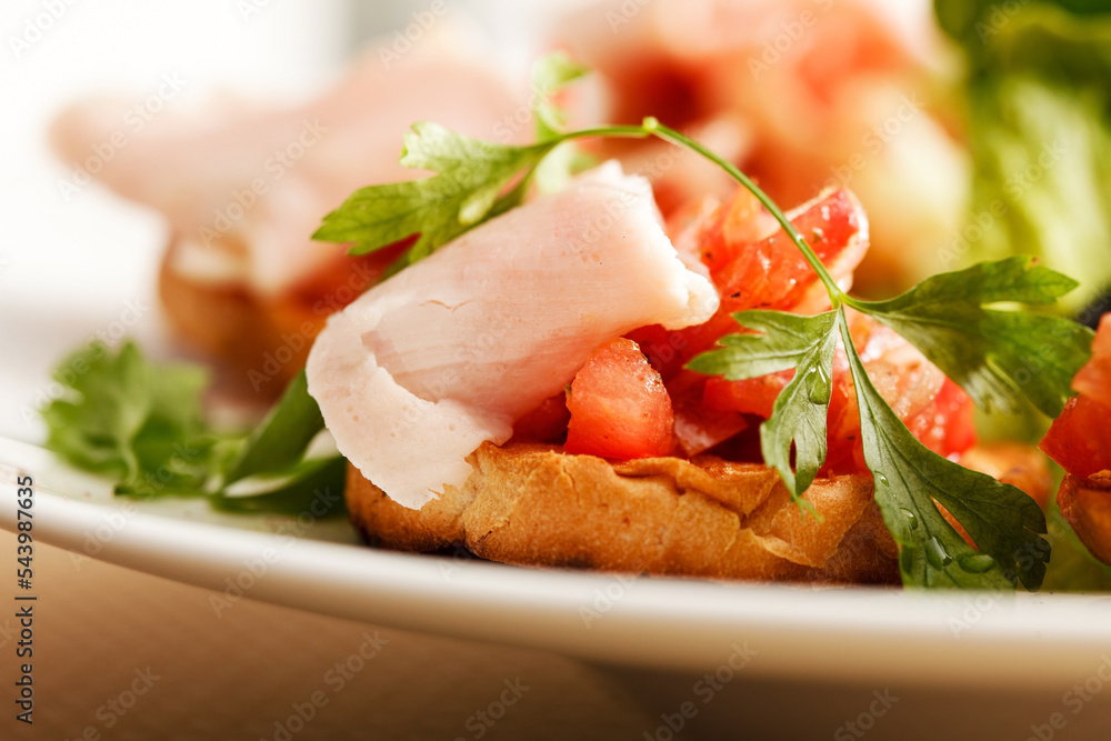 Wall mural bruschetta with tomato and ham