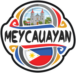 Meycauayan Philippines Flag Travel Souvenir Sticker Skyline Landmark Logo Badge Stamp Seal Emblem Coat of Arms Vector Illustration SVG EPS
