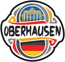 Oberhausen Germany Flag Travel Souvenir Sticker Skyline Landmark Logo Badge Stamp Seal Emblem Coat of Arms Vector Illustration SVG EPS