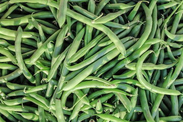 Green string beans for sale in the market