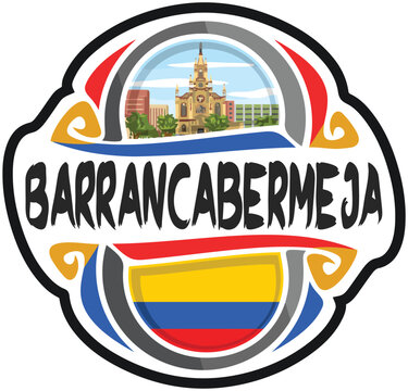 Barrancabermeja Colombia Flag Travel Souvenir Sticker Skyline Landmark Logo Badge Stamp Seal Emblem Coat of Arms Vector Illustration SVG EPS