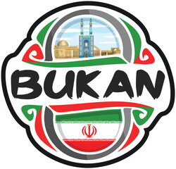 Bukan Iran Flag Travel Souvenir Sticker Skyline Landmark Logo Badge Stamp Seal Emblem Coat of Arms Vector Illustration SVG EPS