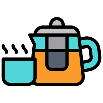 teal teapot and cup with steam clip art preview