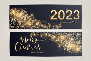 Fototapeta na wymiar 2023 Happy New Year Background golden color Design. Greeting Card, Banner, Poster. Vector Illustration.