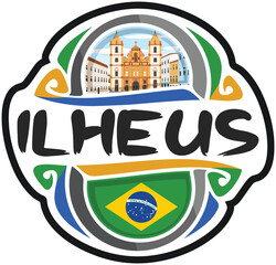 Ilheus Brazil Flag Travel Souvenir Sticker Skyline Landmark Logo Badge Stamp Seal Emblem Coat of Arms Vector Illustration SVG EPS