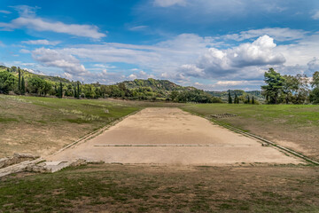 View of the ancient stadium of the Olympic games in Olympia Greece - obrazy, fototapety, plakaty