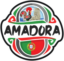 Amadora Portugal Flag Travel Souvenir Sticker Skyline Landmark Logo Badge Stamp Seal Emblem Coat of Arms Vector Illustration SVG EPS