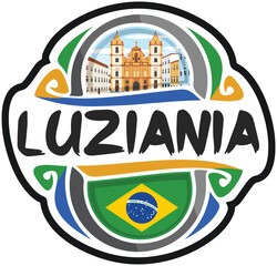 Luziania Brazil Flag Travel Souvenir Sticker Skyline Landmark Logo Badge Stamp Seal Emblem Coat of Arms Vector Illustration SVG EPS