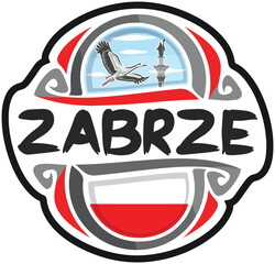 Zabrze Poland Flag Travel Souvenir Sticker Skyline Landmark Logo Badge Stamp Seal Emblem Coat of Arms Vector Illustration SVG EPS