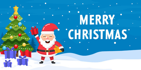 Fototapeta premium flat design merry christmas background illustration with santa claus